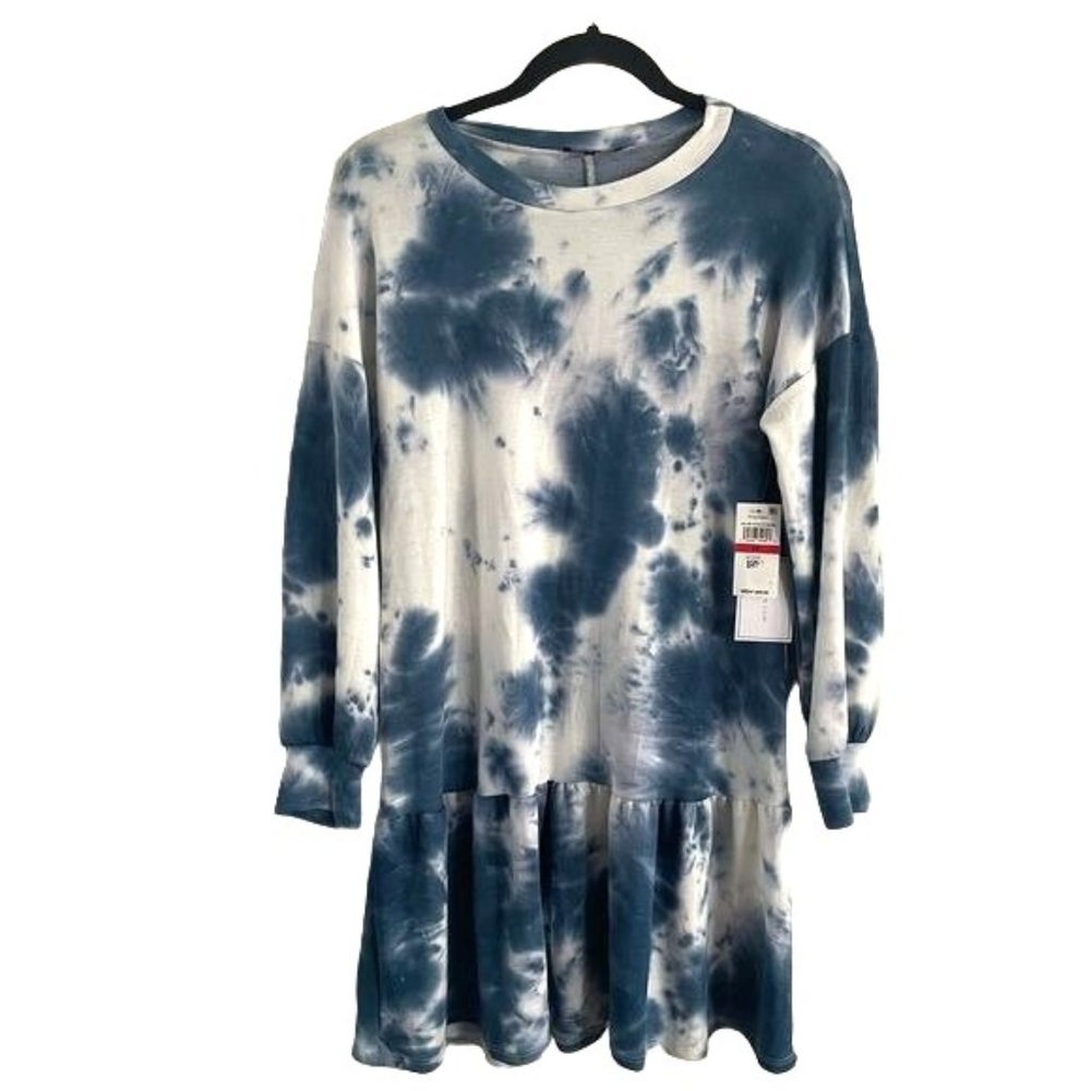 1. State Sz XS Blue Tie Dye Dress, Ruffle Hem, Long Sleeve
